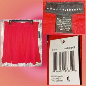 Grace Elements brand Medium Red Soft Knit A-Line Skirt Sz XL